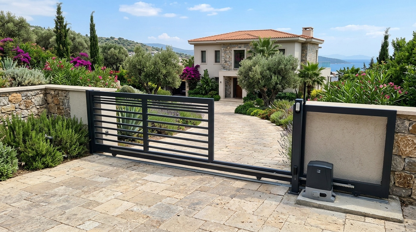 Automated dark metal sliding gate – Istanbul villa