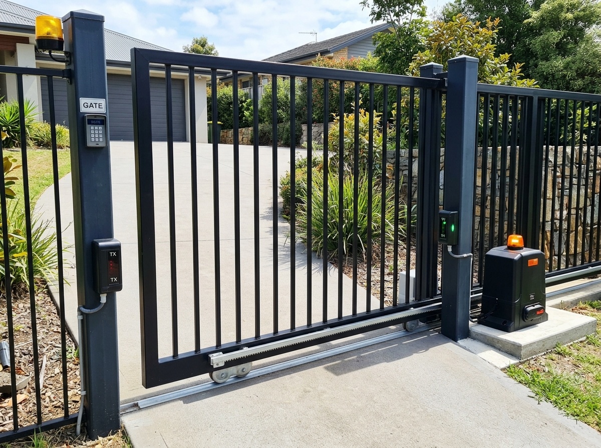 Safety infrared beam sensors installed on gate post