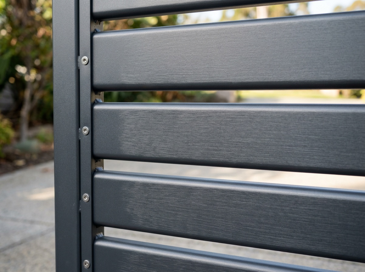 Premium powder-coated steel gate surface detail