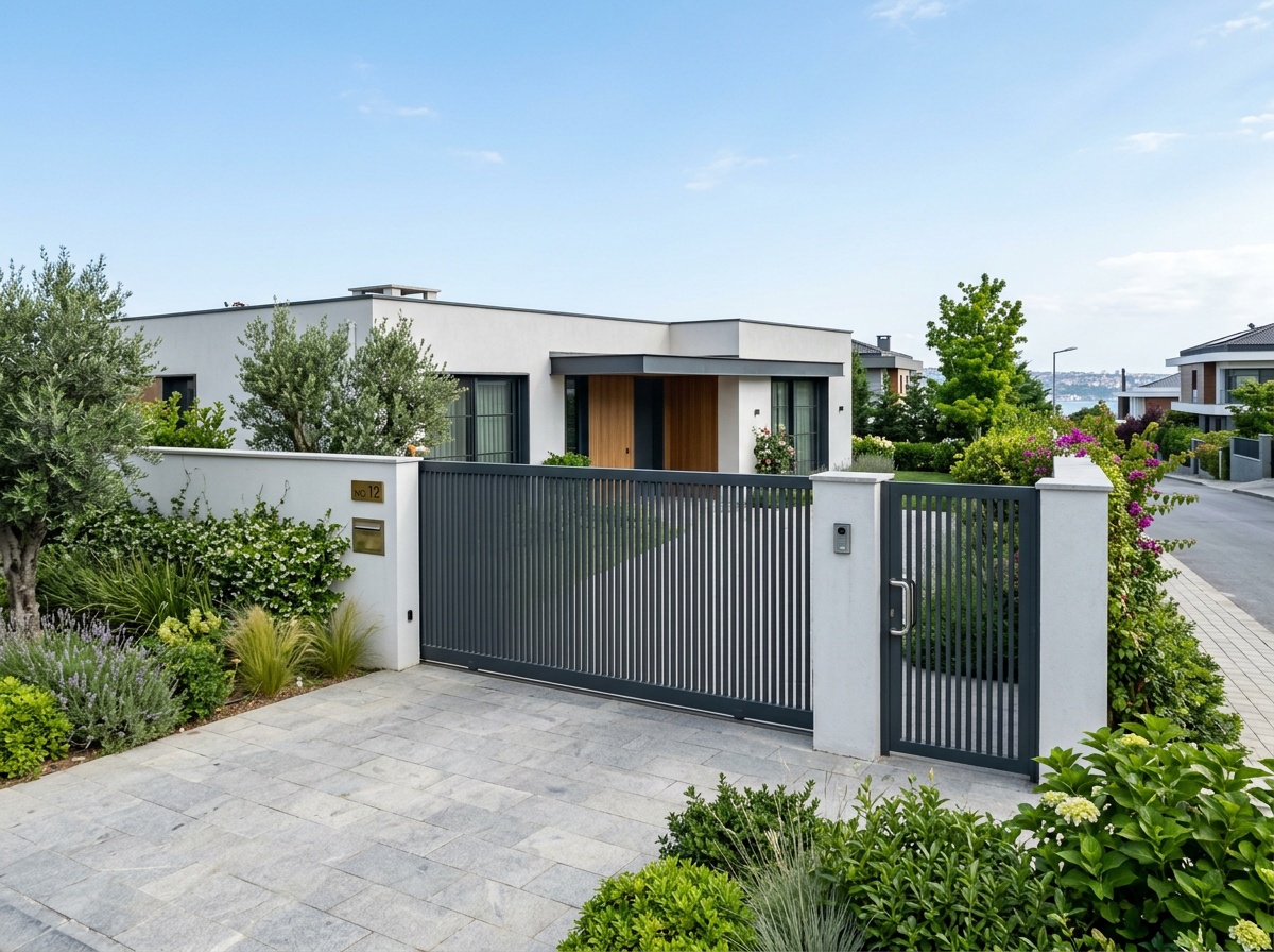Modern vertical slat sliding gate – Antalya villa